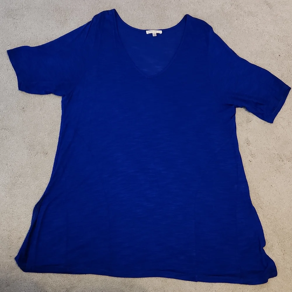 Spense Woman V-neckline Short Sleeve Top Tunic Vibrant Blue 2X W-549